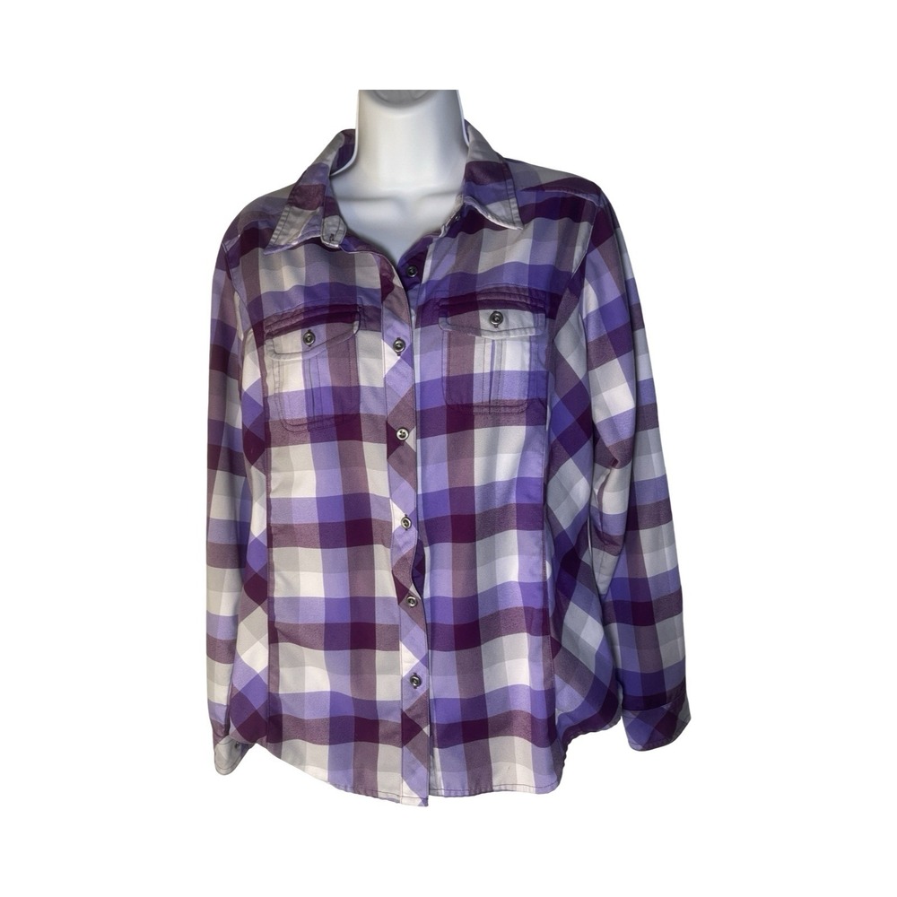 Cabela's Purple Checked Plaid Collared Button Down Shirt Women's Outdoor Size S